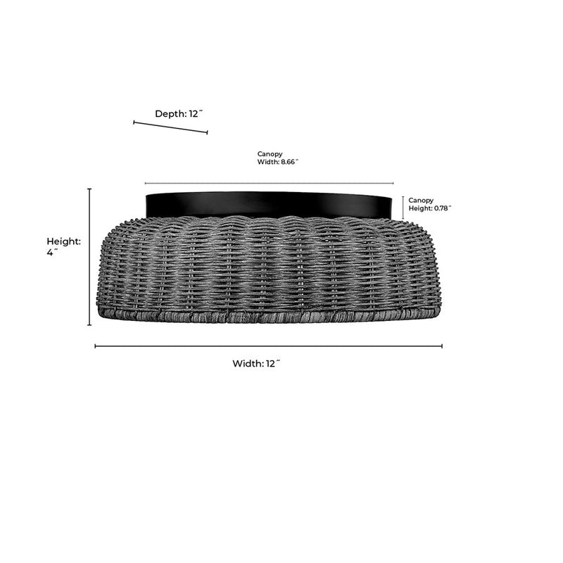Millennium Lighting 2 Light Flushmount, Matte Black/Rattan