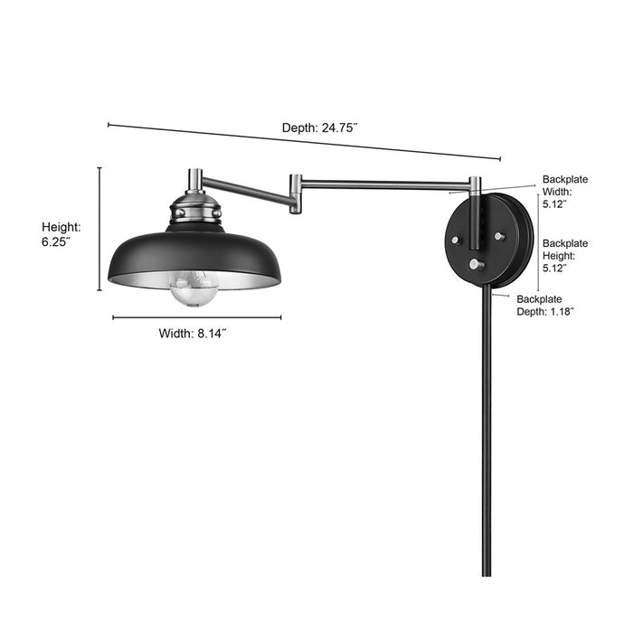 Millennium Lighting Ellison 1Lt Swing Arm Sconce, Black/Brass