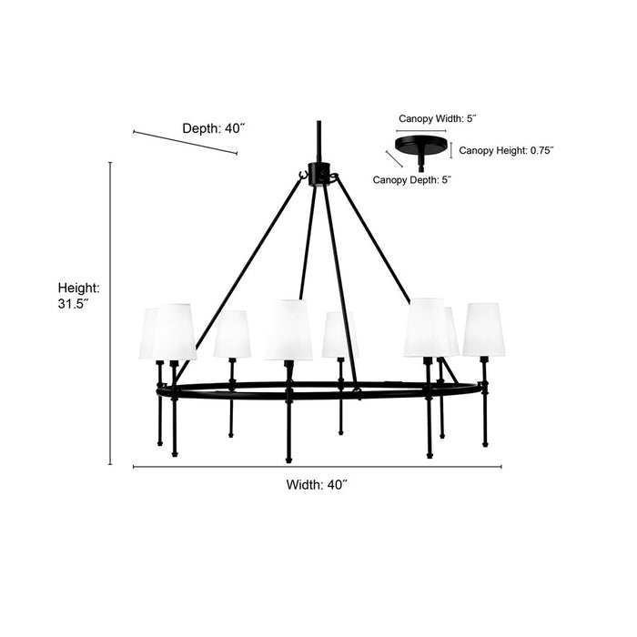 Millennium Lighting Adorra 8Lt 40" Chandelier, Polished Nickel/White