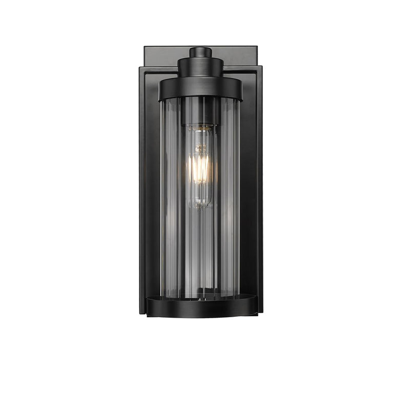 Millennium Braselton 1Lt 14" Outdoor Sconce, Black/Clear Ribbed