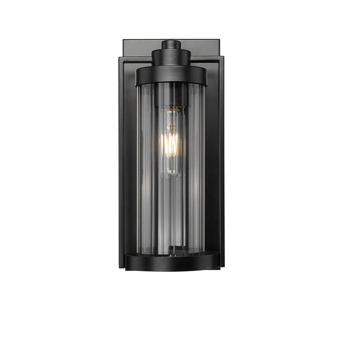 Millennium Braselton 1Lt 14" Outdoor Sconce, Black/Clear Ribbed