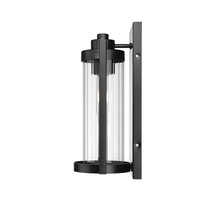Millennium Braselton 1Lt 14" Outdoor Sconce, Black/Clear Ribbed