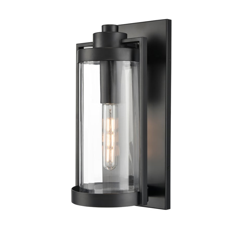 Millennium Braselton 1Lt 18" Outdoor Sconce, Black/Clear Ribbed - 192101-PBK