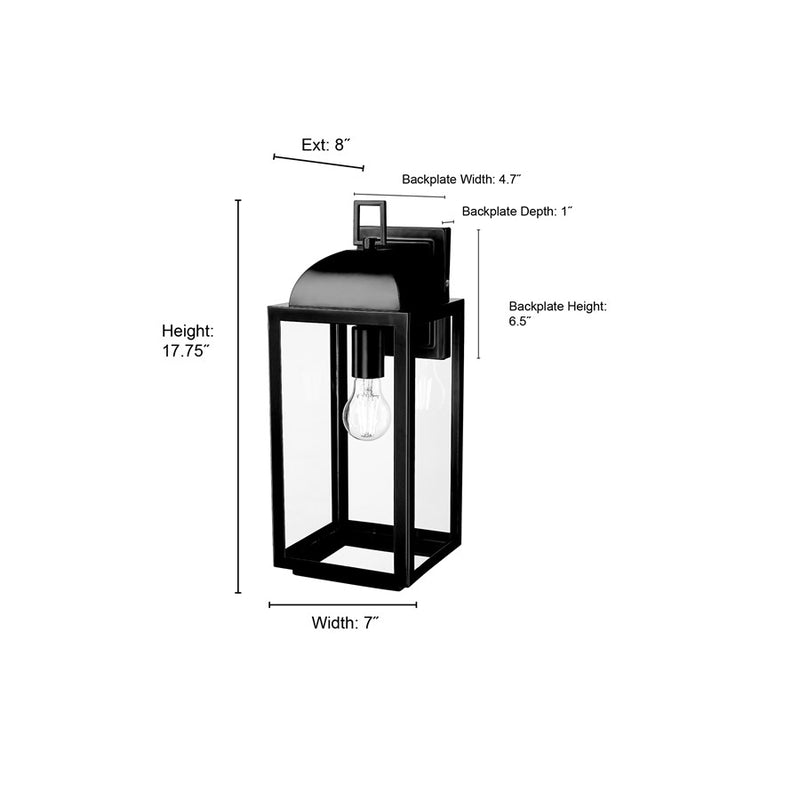 Millennium Beaufort 1Lt 18" Outdoor Wall Sconce, Black/Clear