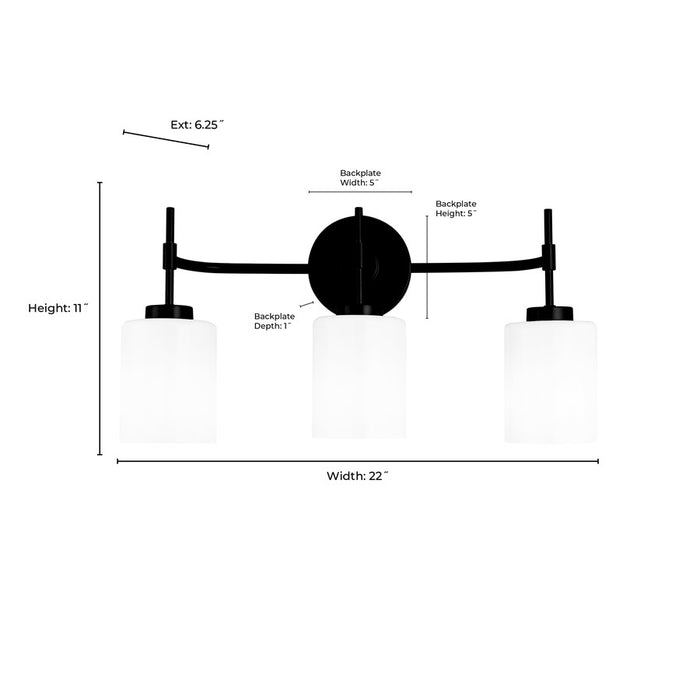 Millennium Lighting Keylee 3Lt 22" Vanity, Nickel/Glossy Opal White