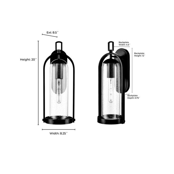 Millennium Lighting Luxio 1Lt 20" Outdoor Wall Sconce, Black/Clear