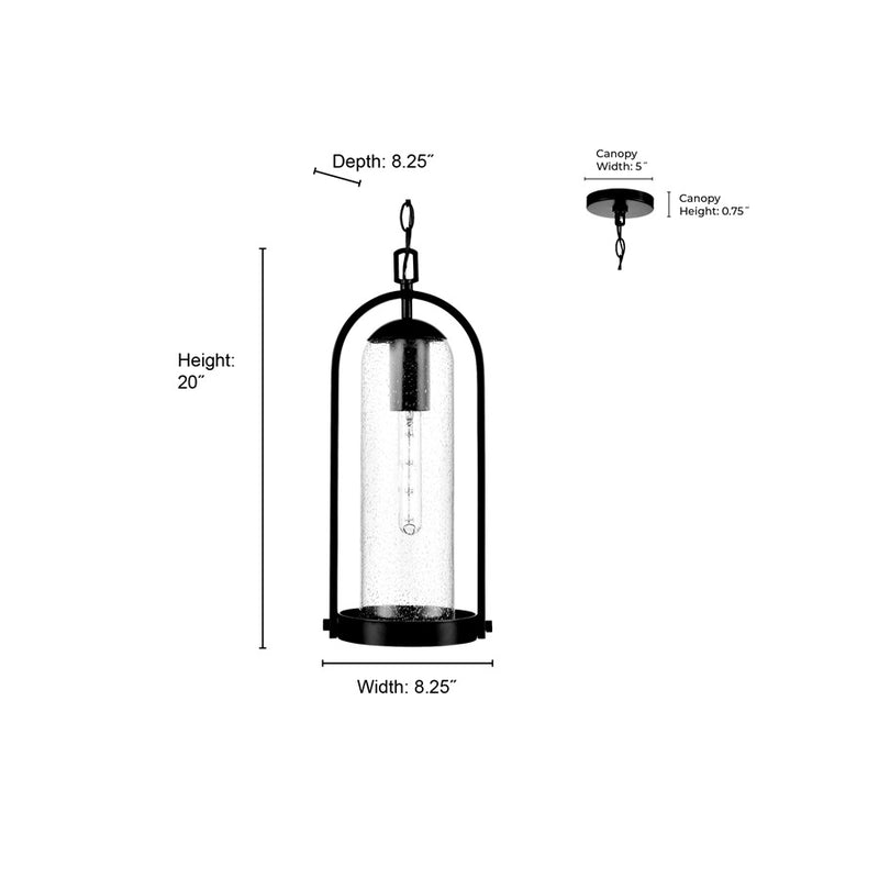 Millennium Lighting Luxio 1Lt 8" Outdoor Hanging Lantern, Black