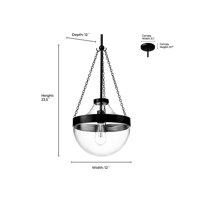 Millennium Lighting Clarra 1Lt Pendant, Black/Clear