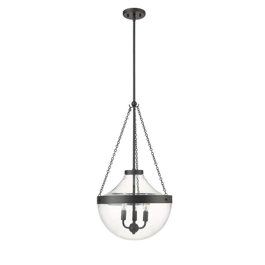 Millennium Lighting Clarra 3Lt Pendant, Black/Clear - 20103-MB