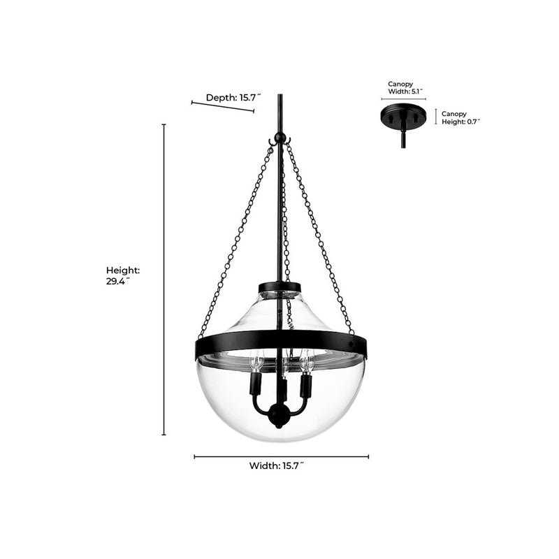 Millennium Lighting Clarra 3Lt Pendant, Black/Clear