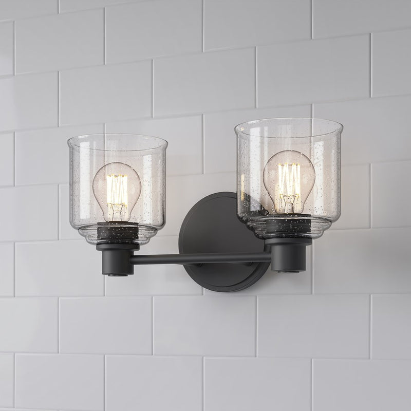Millennium Vessair 2Lt Bathroom Vanity Light, Black/Clear Seeded