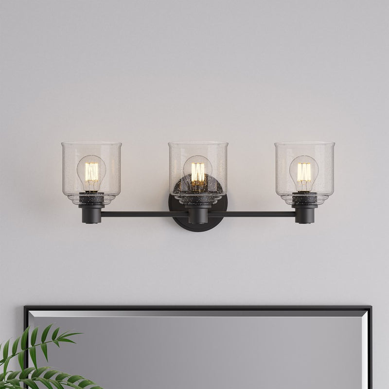 Millennium Vessair 3Lt Bathroom Vanity Light, Black/Clear Seeded
