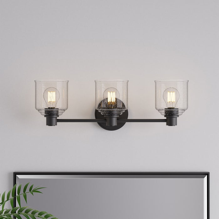 Millennium Vessair 3Lt Bathroom Vanity Light, Black/Clear Seeded