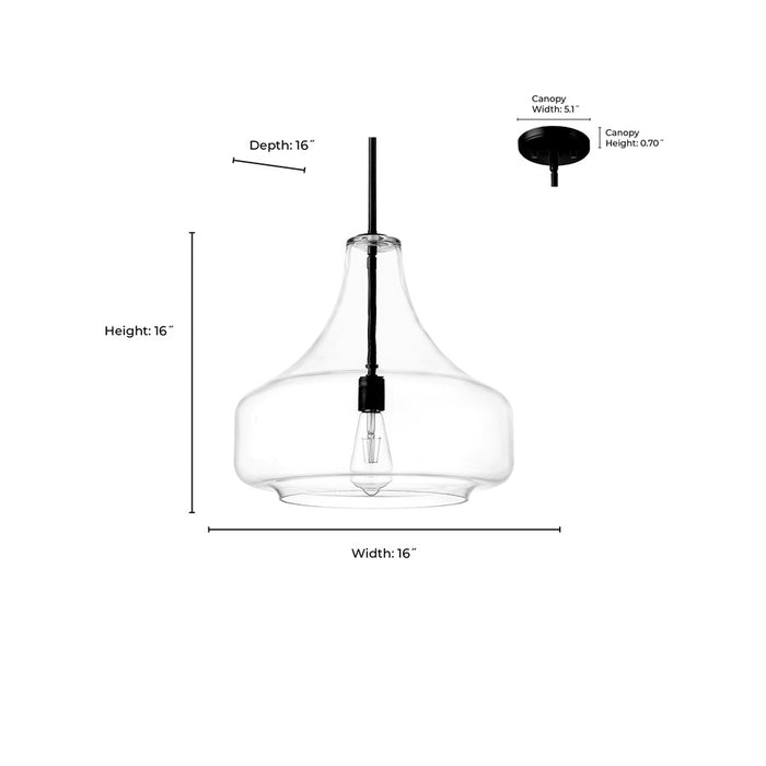 Millennium Lighting Madelynn 1Lt Pendant, Black/Clear