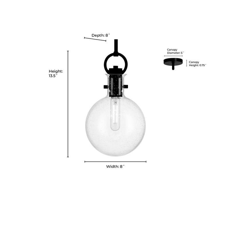 Millennium Lighting Glanora 1Lt Pendant, Black/Clear Seeded