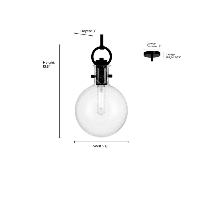 Millennium Lighting Glanora 1Lt Pendant, Black/Clear Seeded