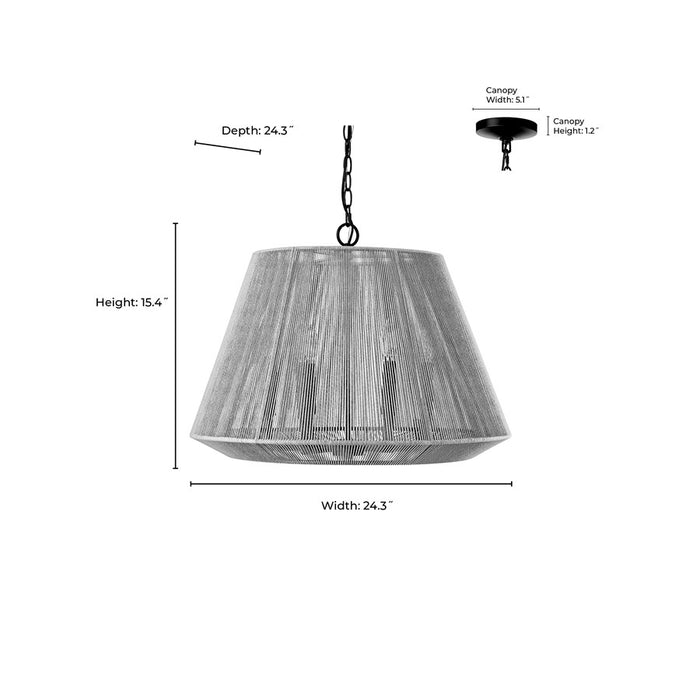 Millennium Lighting Sterling 6Lt Pendant, Black/Cotton Twine