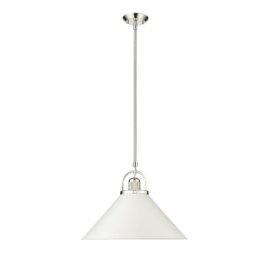 Millennium Lighting Artistan 1Lt Pendant, Nickel/White/Steel - 20901-PN-MW