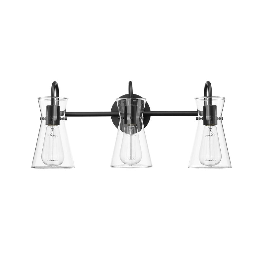 Millennium Lighting Camellia 3Lt Vanity, Black/Clear - 21003-MB