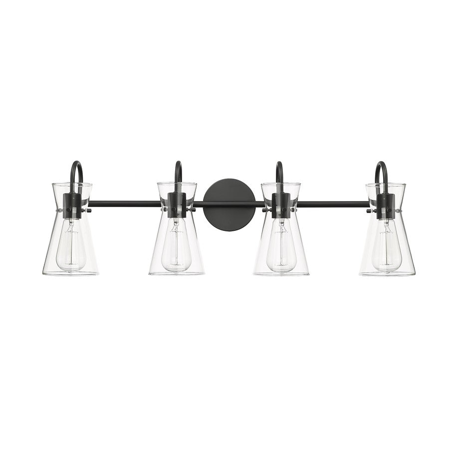 Millennium Lighting Camellia 4Lt Vanity, Black/Clear - 21004-MB