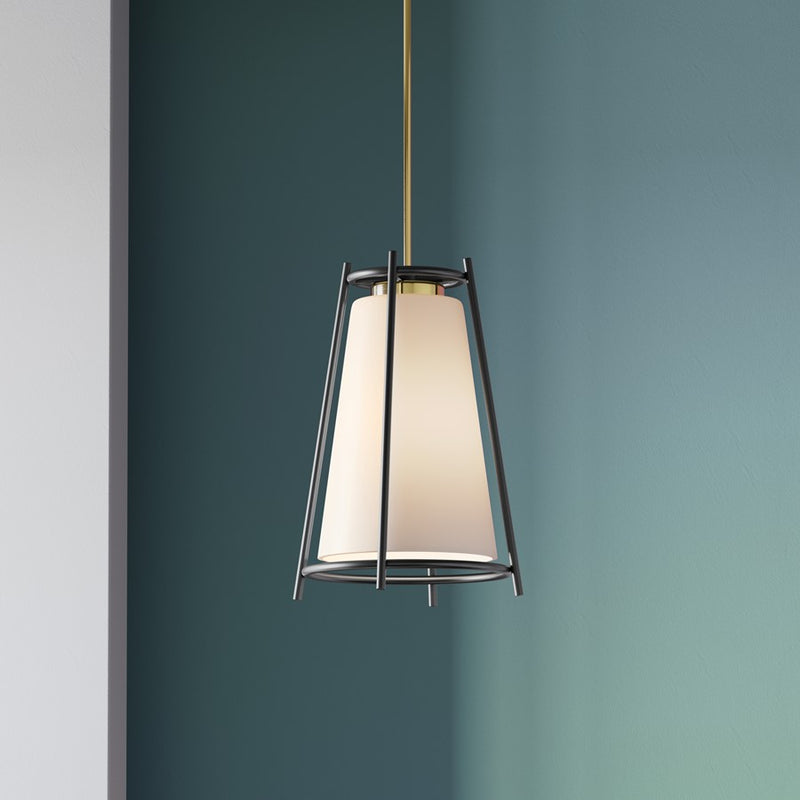 Millennium Milroe 1Lt Pendant, Brass/Opal glass with Etched outside