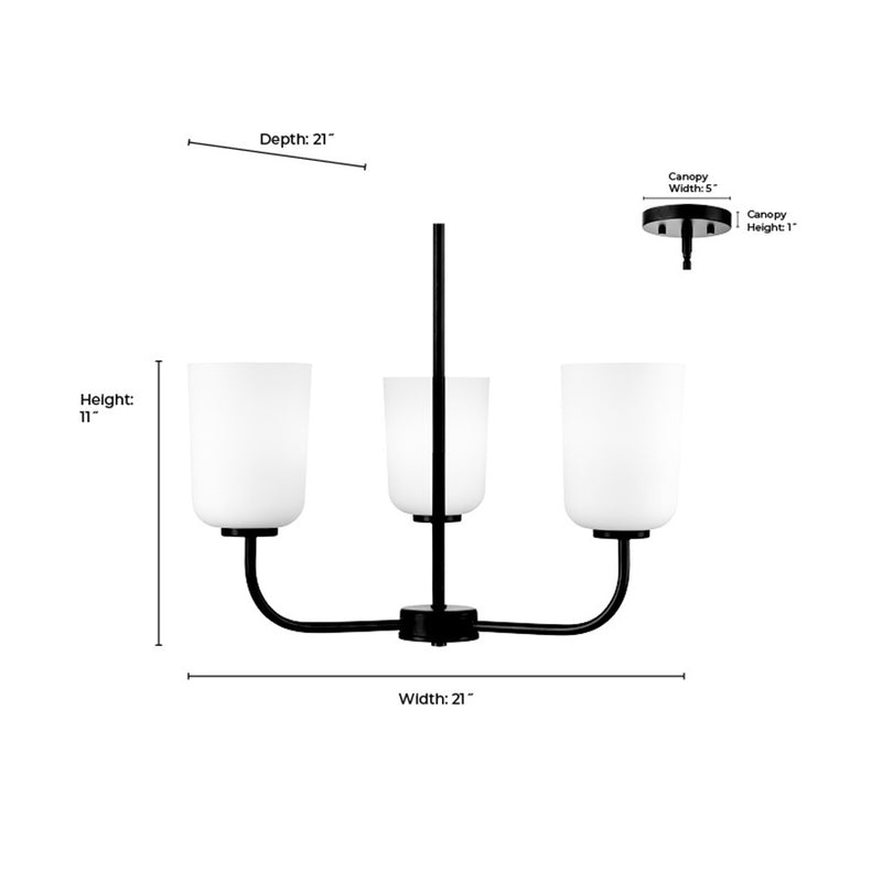 Millennium Lighting Laphia 3Lt 21" Chandelier, Nickel/Etched Opal
