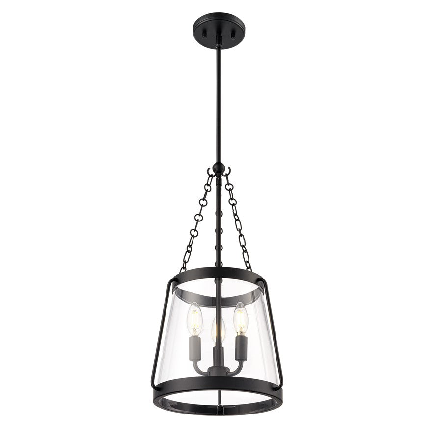 Millennium Lighting Adabella 11.75" 3Lt Pendant, Matte Black/Clear - 21403-MB