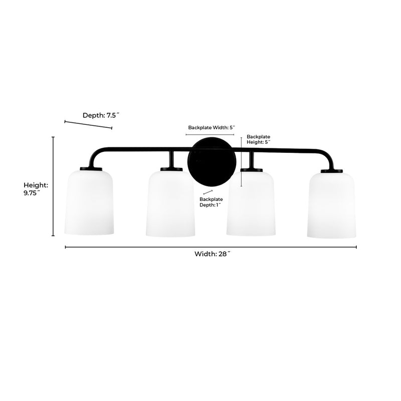 Millennium Lighting Laphia 4Lt 28" Vanity, Modern Gold/Etched Opal
