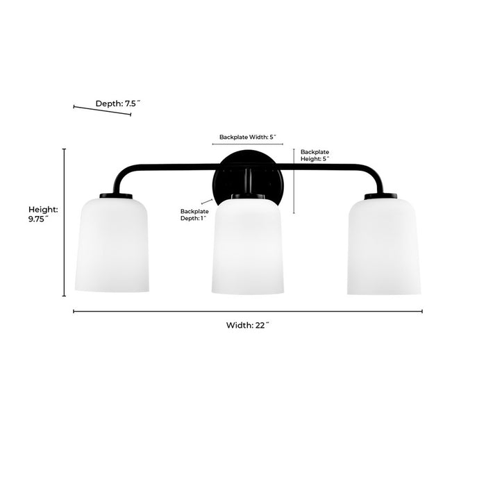 Millennium Lighting Laphia 3Lt 22" Vanity, Black/Etched Opal