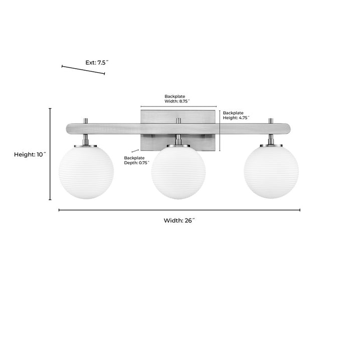 Millennium Lighting Coretta 3Lt 26" Vanity, Gold/Frosted Fluted