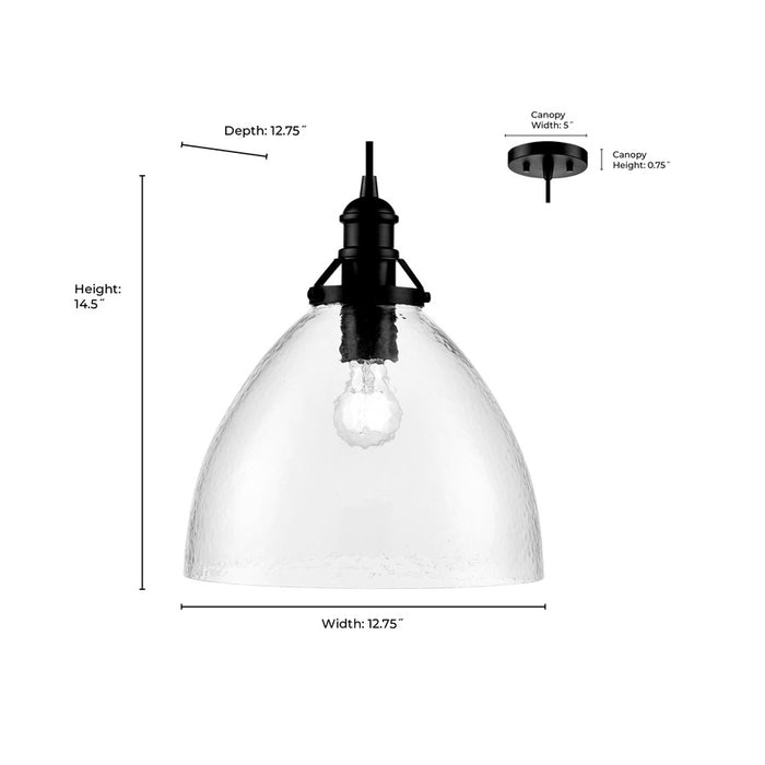 Millennium Lighting Khrisa 1Lt 15" Pendant, Black/Clear Hammered