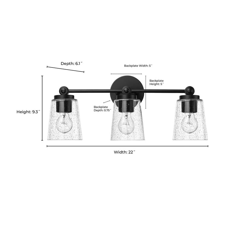 Millennium Lighting Lauryn 3Lt Vanity, Black/Clear