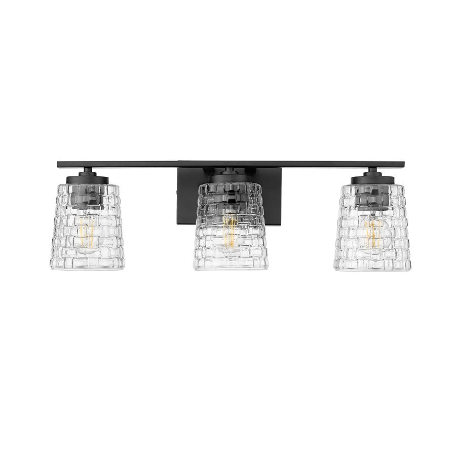 Millennium Lighting Saben 3Lt Vanity, Black/Clear - 22103-MB