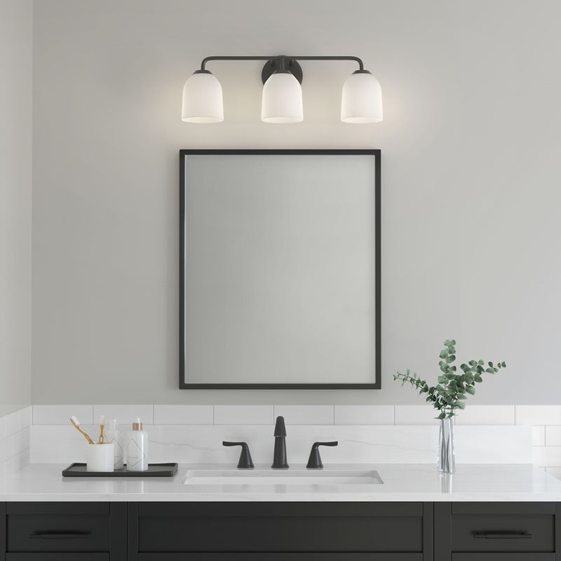 Millennium Lighting Norah 3Lt Vanity, Black/Opal Ribbed