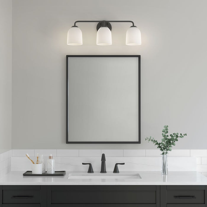 Millennium Lighting Norah 3Lt Vanity, Black/Opal Ribbed
