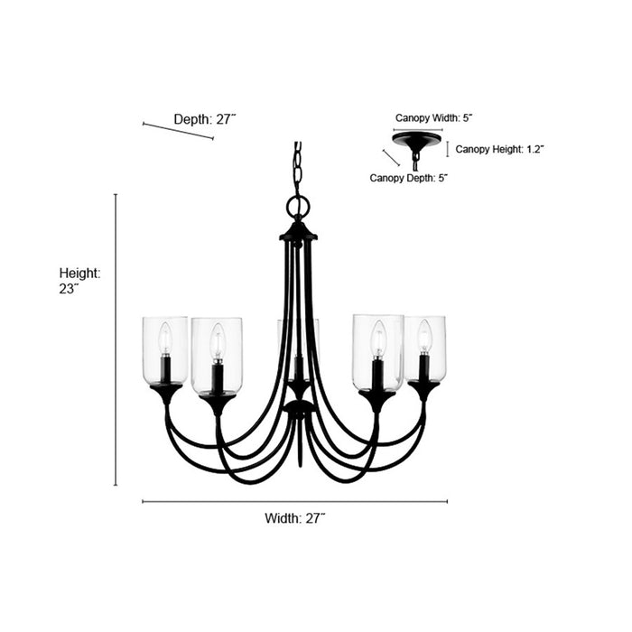 Millennium Lighting Waddingham 5Lt Chandelier, Black