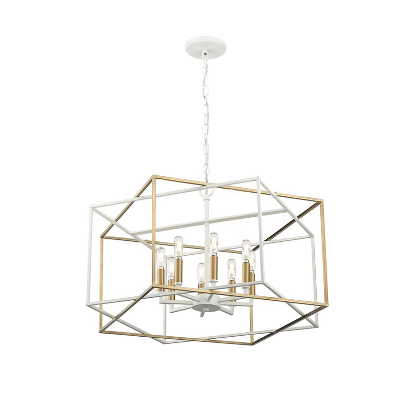 Millennium Lighting Lowe 8Lt Pendant, White/Vintage Brass