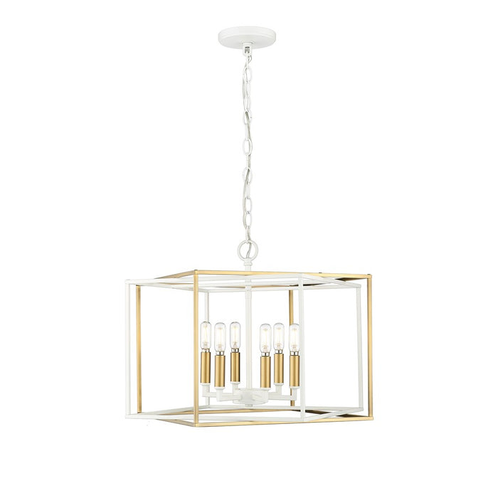 Millennium Lighting Lowe 6Lt Pendant, White/Vintage Brass - 22609-MW-VB