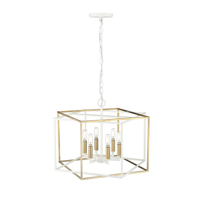 Millennium Lighting Lowe 6Lt Pendant, White/Vintage Brass