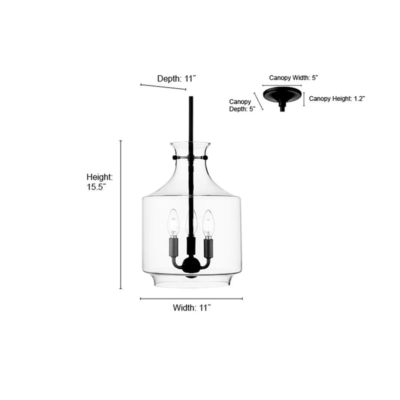 Millennium Lighting Mahannah 3Lt Pendant, Black