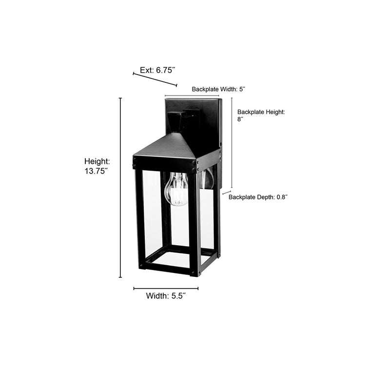 Millennium Lighting Yates 1Lt 14" Outdoor Wall Sconce, Black/Clear