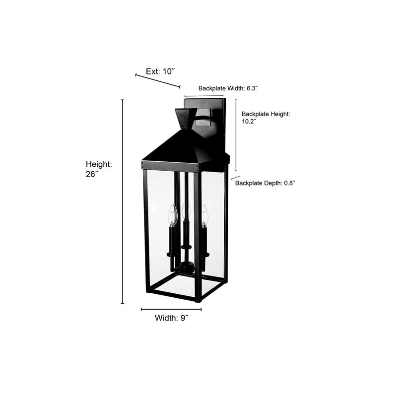 Millennium Lighting Yates 3Lt 26" Outdoor Wall Sconce, Black/Clear
