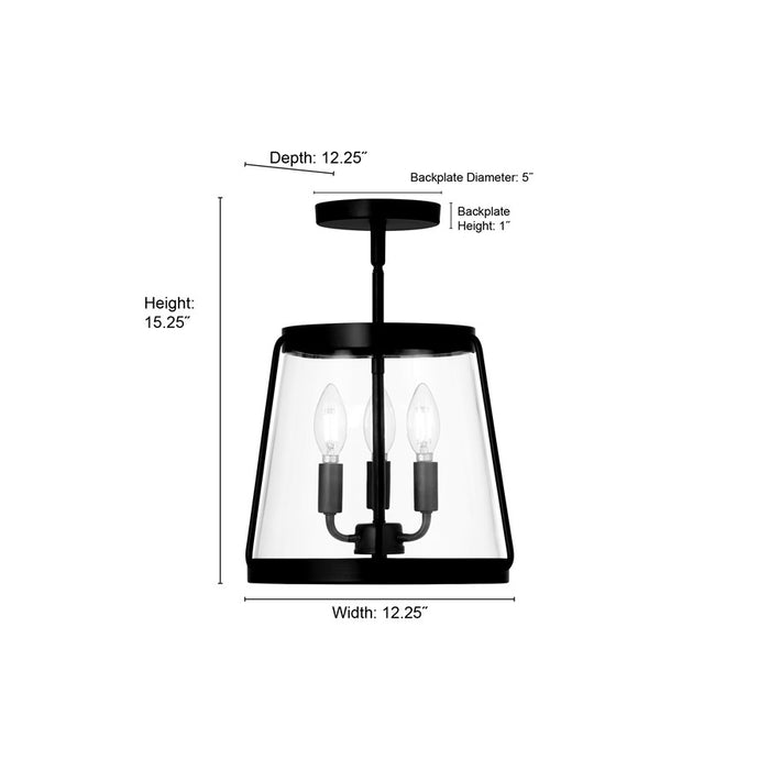 Millennium Lighting Adabella 3Lt Semi Flush Mount, Black/Clear