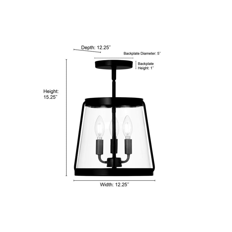 Millennium Adabella 3Lt Semi Flush Mount, Nickel/Clear