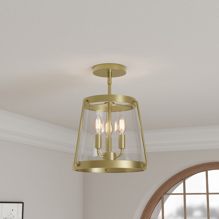 Millennium Lighting Adabella 3Lt Semi Flush Mount, Brass/Clear