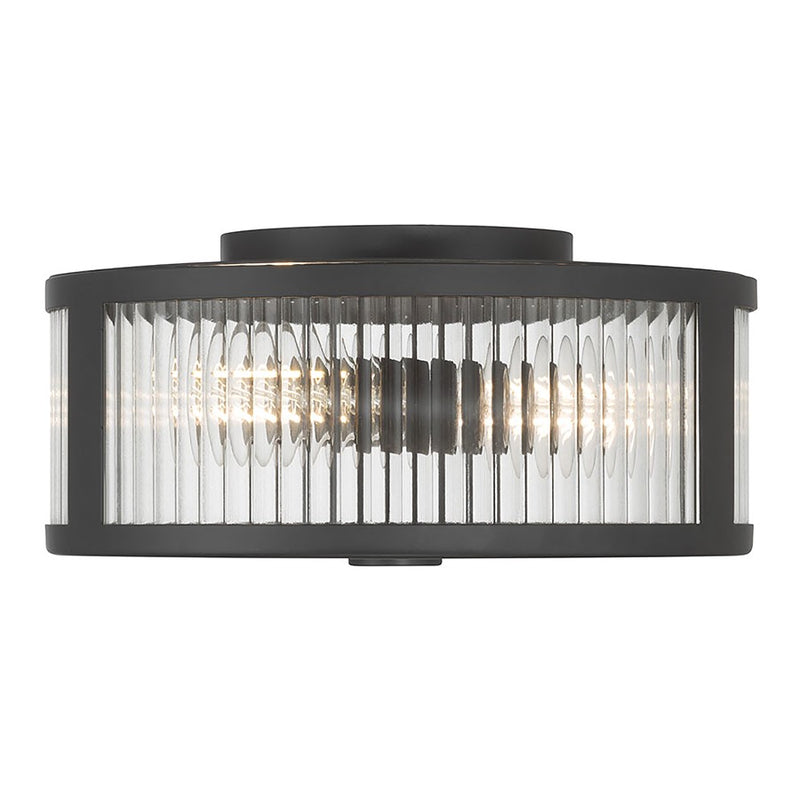 Millennium Lighting Ardezia 3Lt Flush Mount, Matte Black/Clear Ribbed