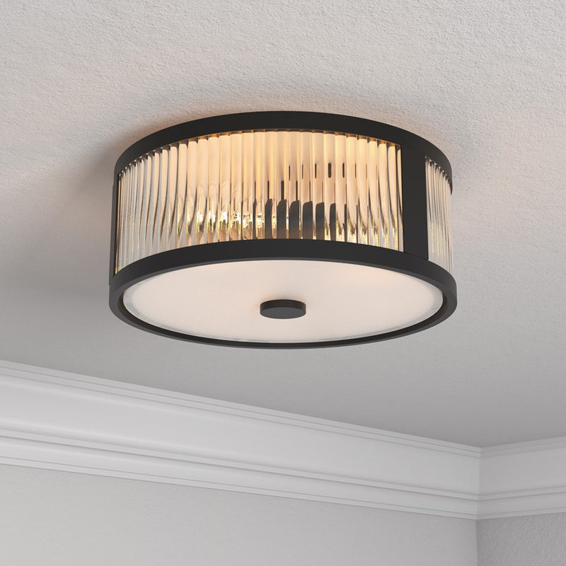 Millennium Lighting Ardezia 3Lt Flush Mount, Matte Black/Clear Ribbed