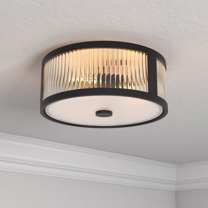 Millennium Lighting Ardezia 3Lt Flush Mount, Matte Black/Clear Ribbed