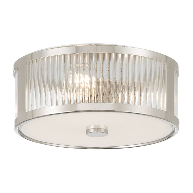 Millennium Lighting Ardezia 3Lt Flush Mount, Nickel/Clear Ribbed