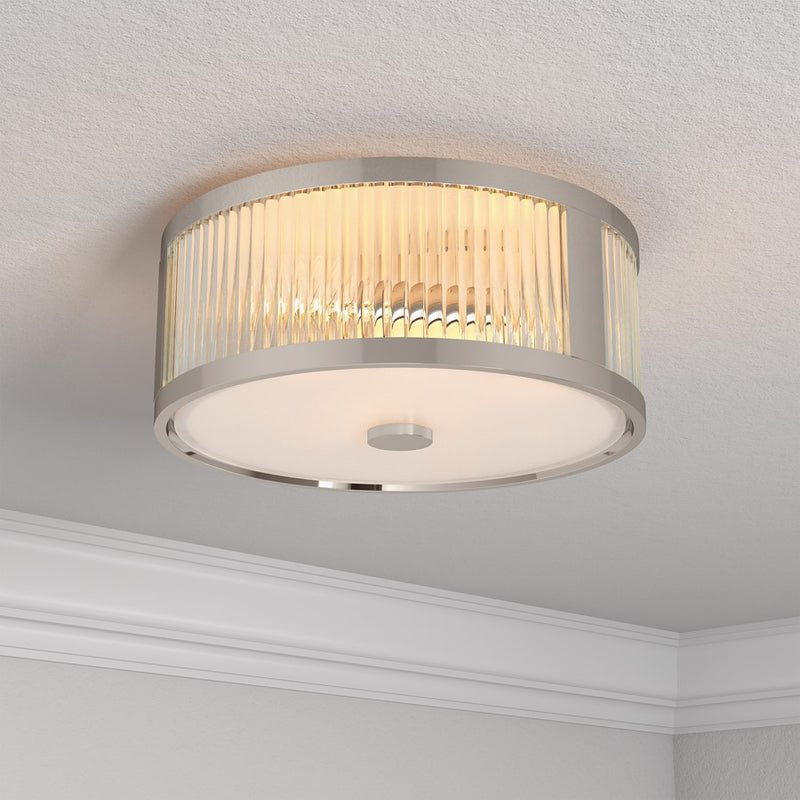 Millennium Lighting Ardezia 3Lt Flush Mount, Nickel/Clear Ribbed